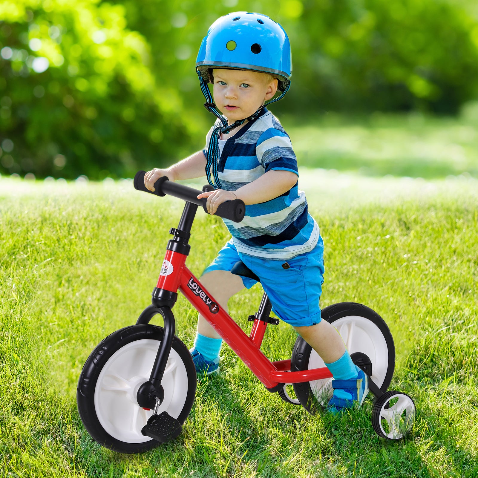 11 Inch Kids Balance Bike Training Pedal Bicycle W/ Removable Stabilizers EVA Tyres Adjustable Seat Height 2 to 5 Years Gift for Boys Girls Red