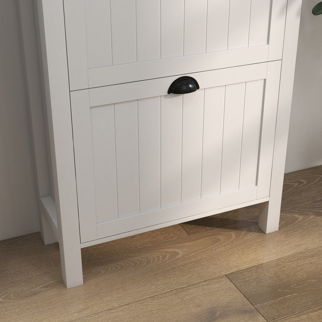 Narrow Shoe Cabinet with 2 Flip Drawers and Adjustable Shelves, White