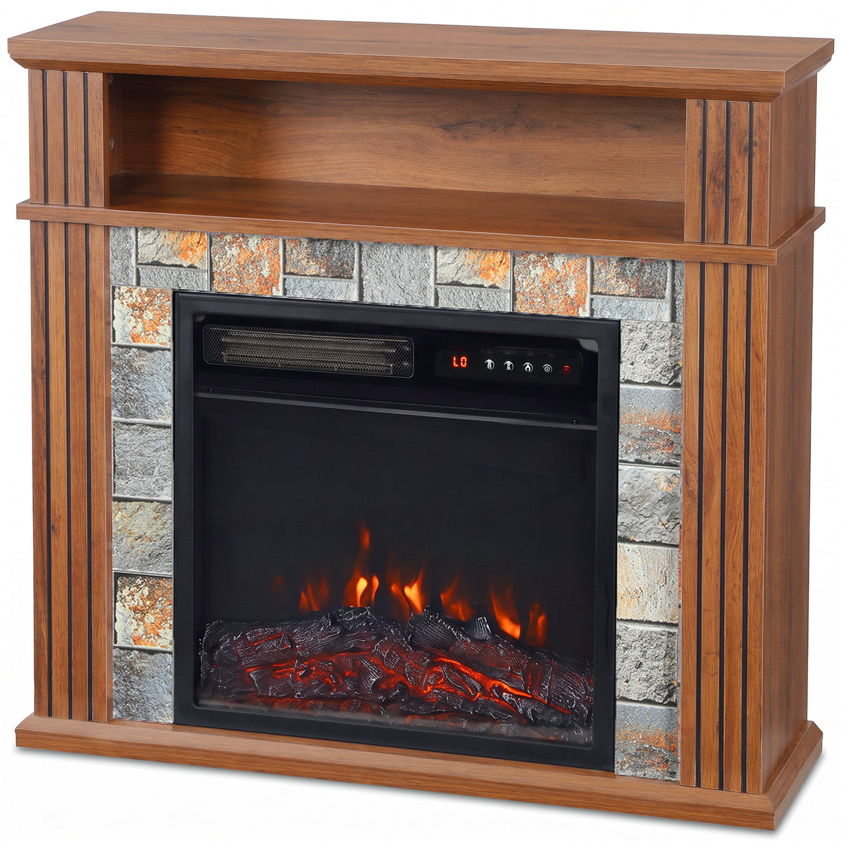 Freestanding Electric Fireplace Suite, 1800W, Open Shelf, Electric - Grey