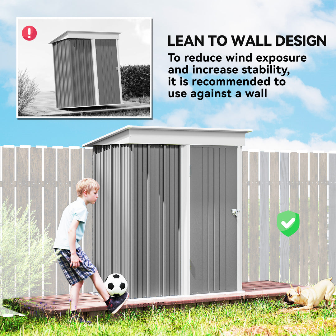 Metal Garden Shed, Outdoor Lean-to Shed for Tool Motor Bike, with Adjustable Shelf, Lock, Gloves, 5'x3'x6', Grey