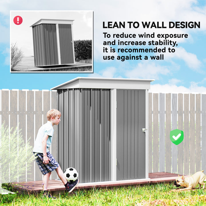 Metal Garden Shed, Outdoor Lean-to Shed for Tool Motor Bike, with Adjustable Shelf, Lock, Gloves, 5'x3'x6', Grey