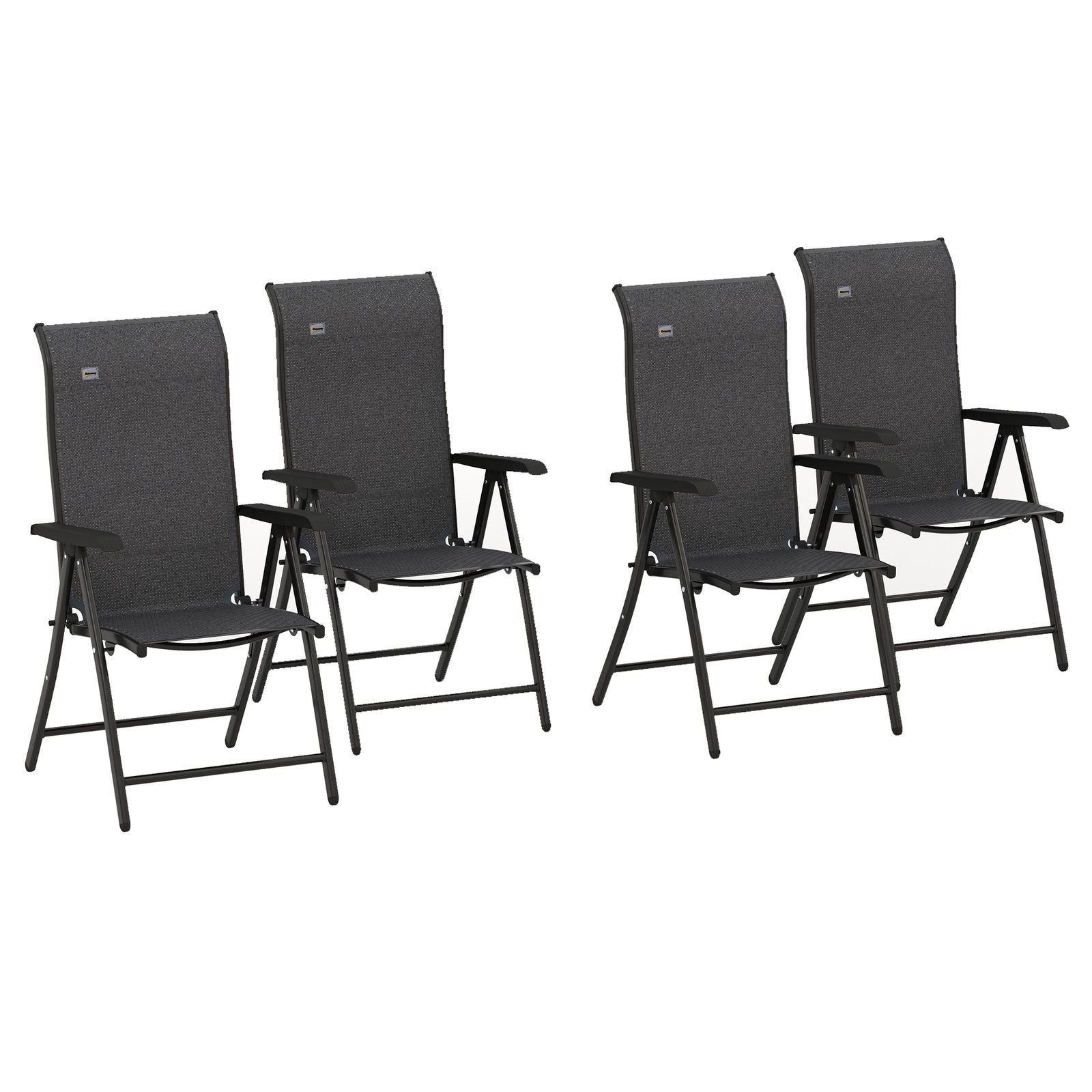 Set of Four Folding Garden Chairs, with Seven-Position Adjustable Backs, Grey