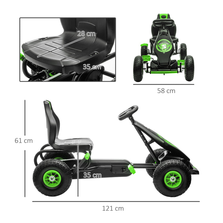 Kids Pedal Go Kart, with Adjustable Seat, Inflatable Tyres - Green