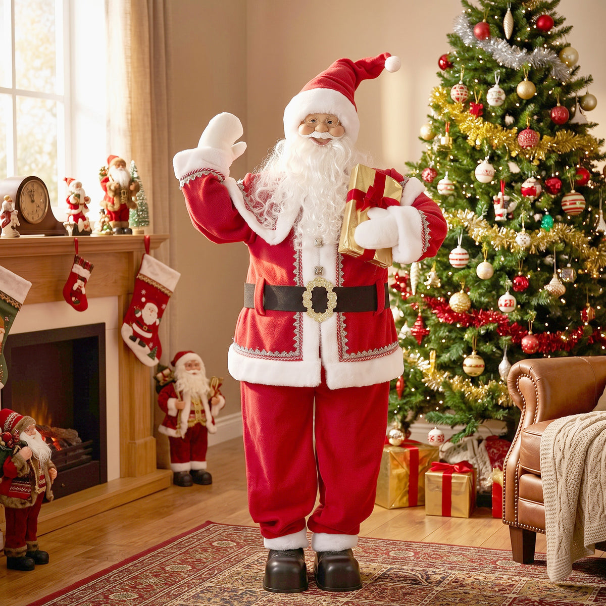 5ft Life Size Singing Santa Claus, Animated Santa with Rotating Head - view 2