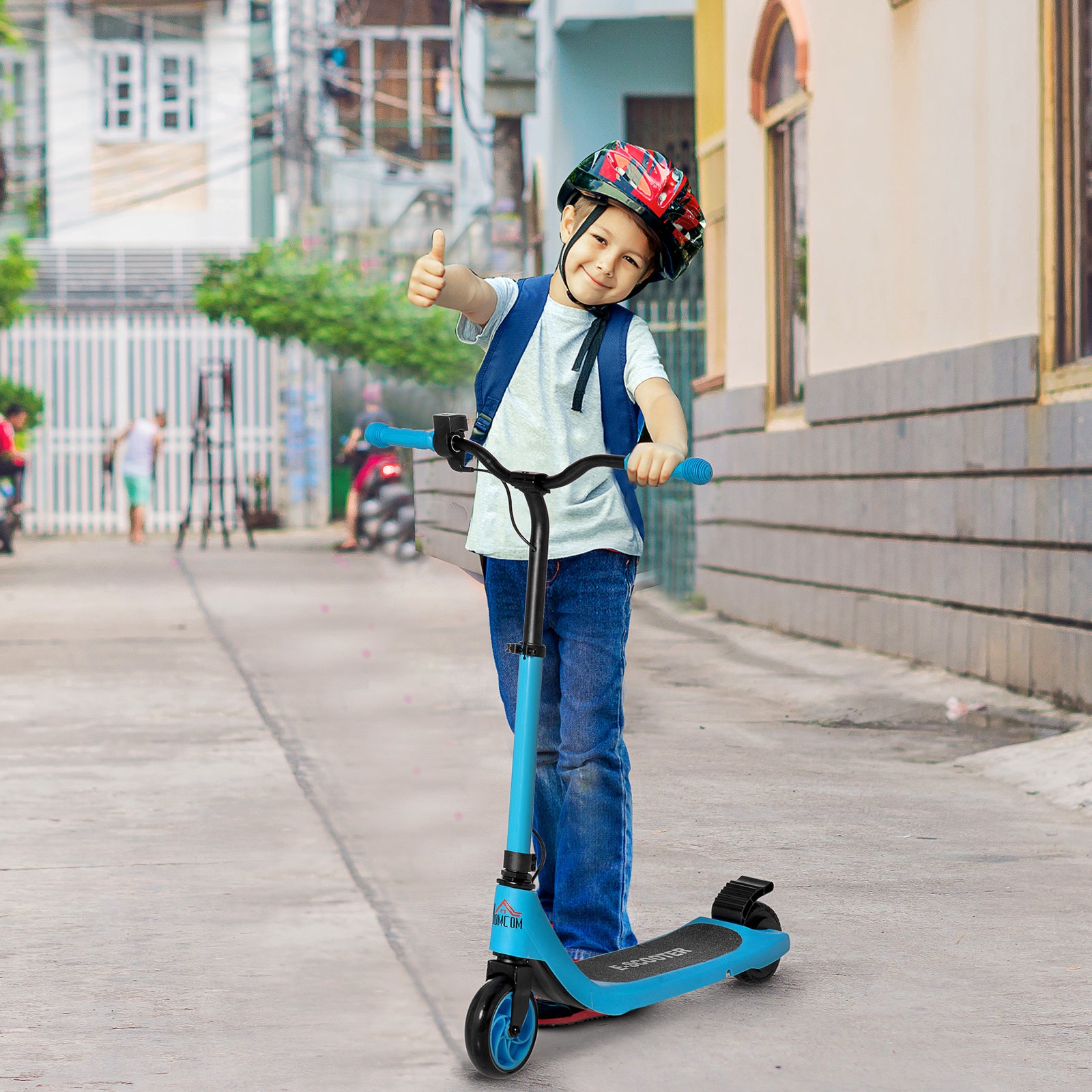 Electric Scooter, 120W Motor E-Scooter, Adjustable Height, Rear Brake for Ages 6+ Years - Blue
