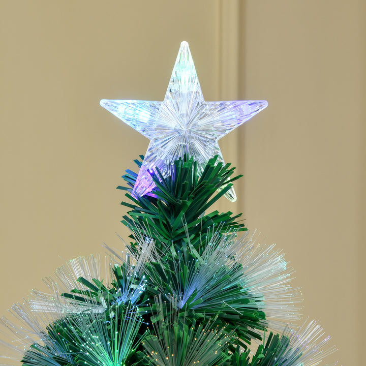 5FT Multicoloured Artificial Christmas Tree w/ Fibre Optic Lights Pre-Lit Modes Metal Stand Star Holder Home Seasonal Decoration