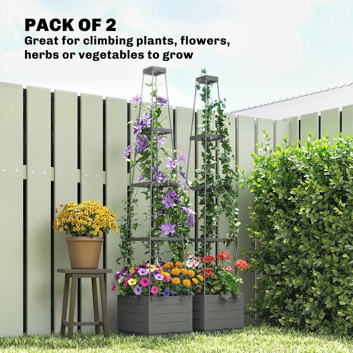 2 Pack Raised Garden Bed with Trellis, Plastic Outdoor Planter Box wit