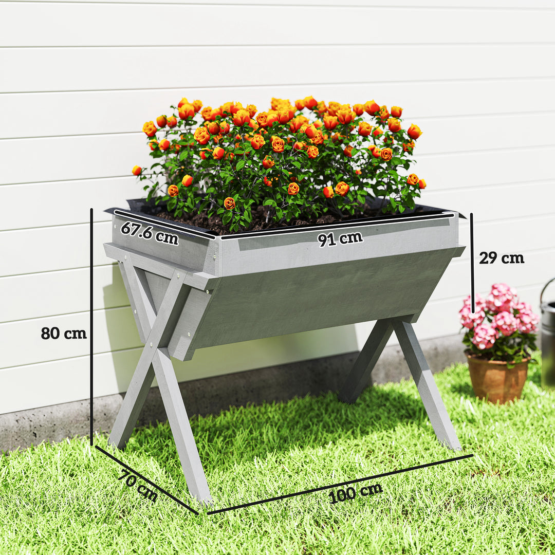 Wooden Raised Garden Bed with Bed Liner, Elevated Planter Box with Leg