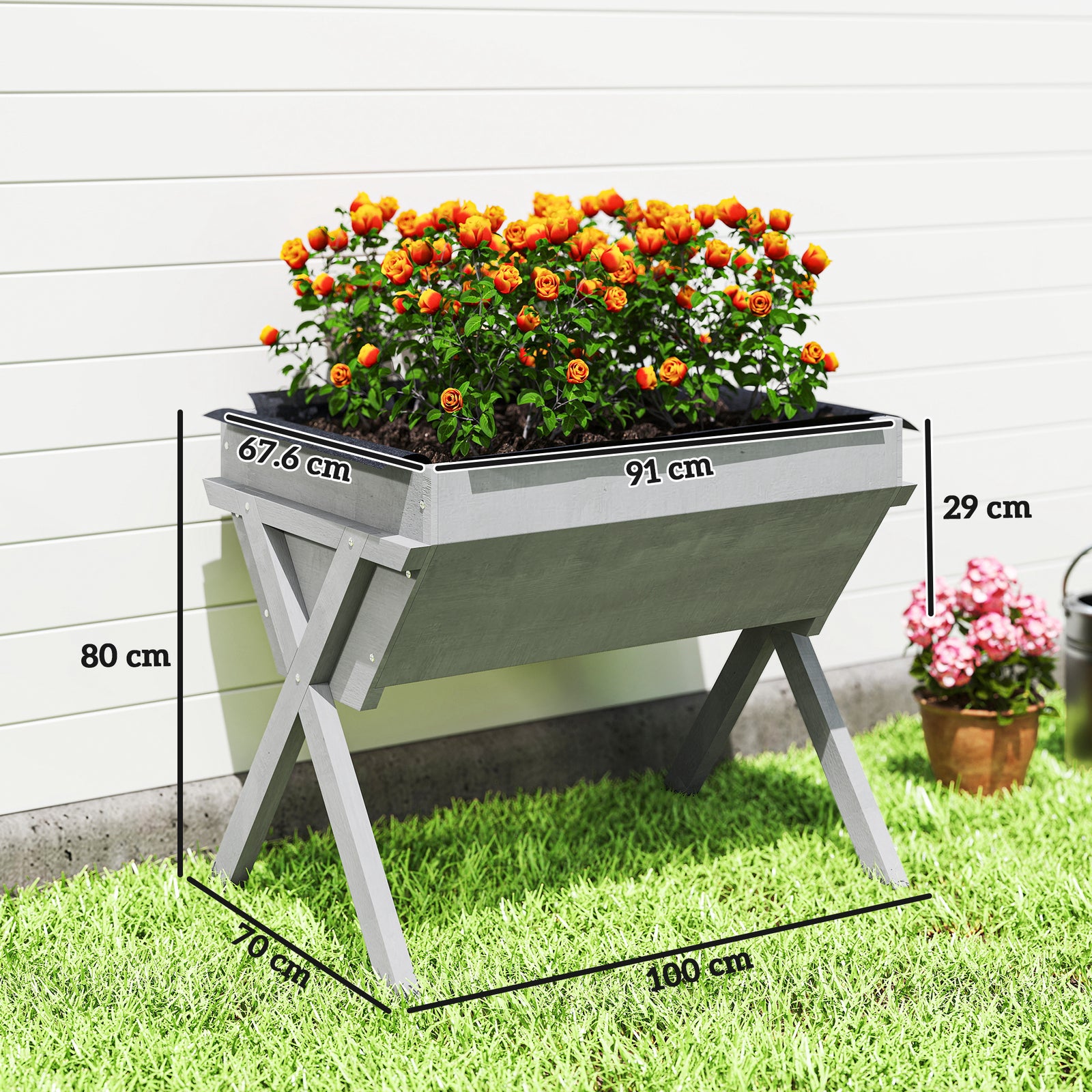 Wooden Raised Garden Bed with Bed Liner, Elevated Planter Box with Leg