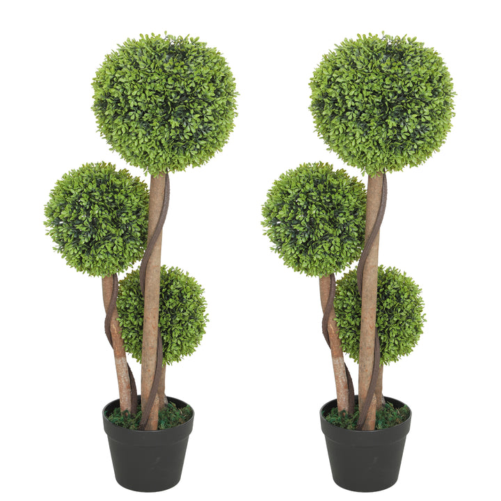 Decorative Artificial Trees Boxwood Ball Topiary Trees Set of 2 in Pot