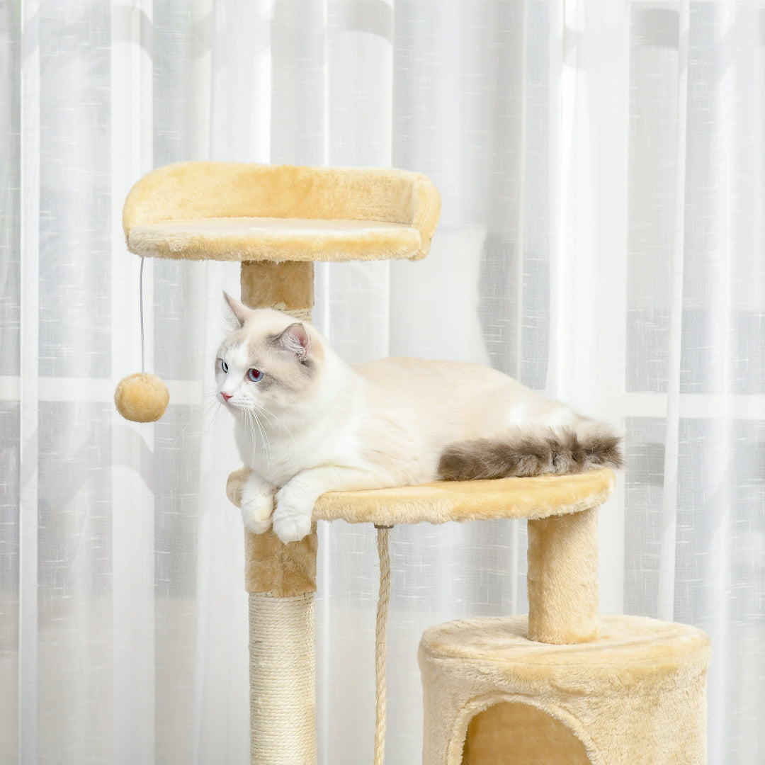 MCL Cat Tree for Indoor Cats Pet Activity Centre Kitty Condo Climbing Scratching Post with Toys 4-tier 114cm Tall Beige