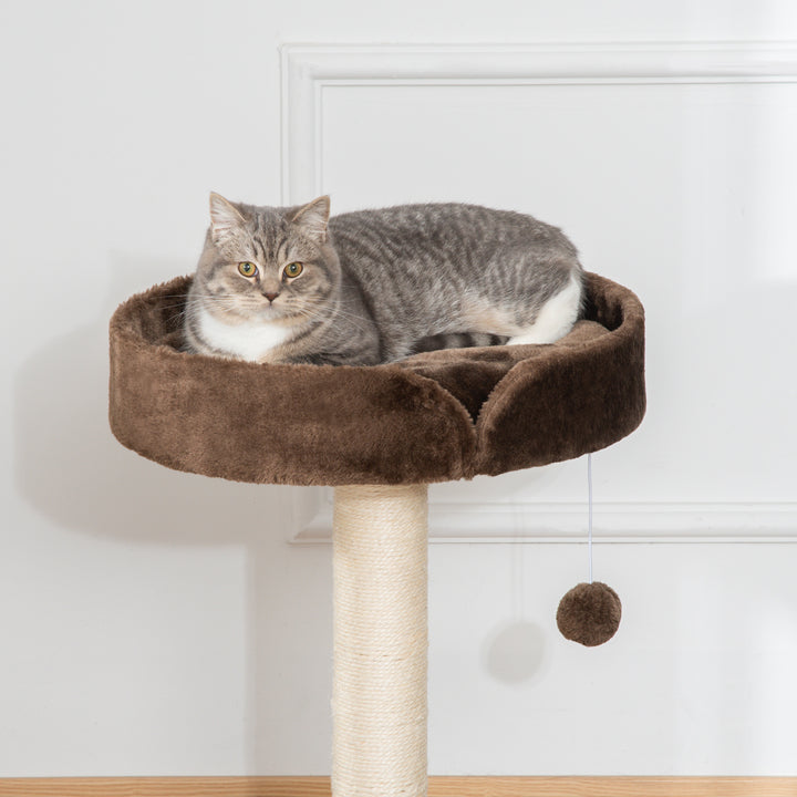 PawHut Compact Cat Tree, Sisal Scratching Post, Soft Bed, Play Toy, for Kittens, Brown, 45x45x70 cm | Aosom UK