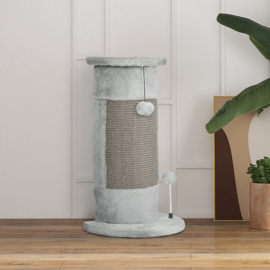 58cm Cat Scratching Post, with Covered Plush, Play Balls, for Corner Walls - Grey