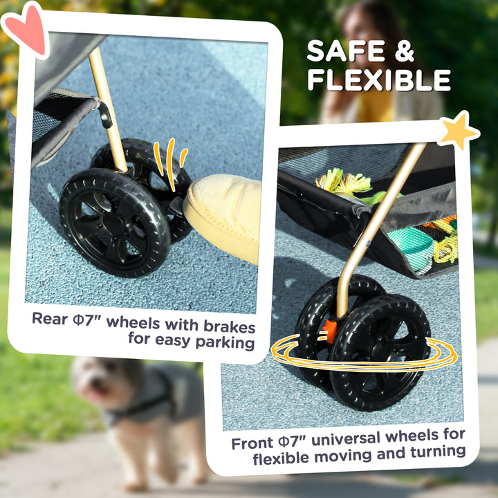 PawH 3-in-1 Pet Stroller, Folding Four-Wheel Dog Pram with Detachable Carrier for Mini Dogs, Cats, Grey