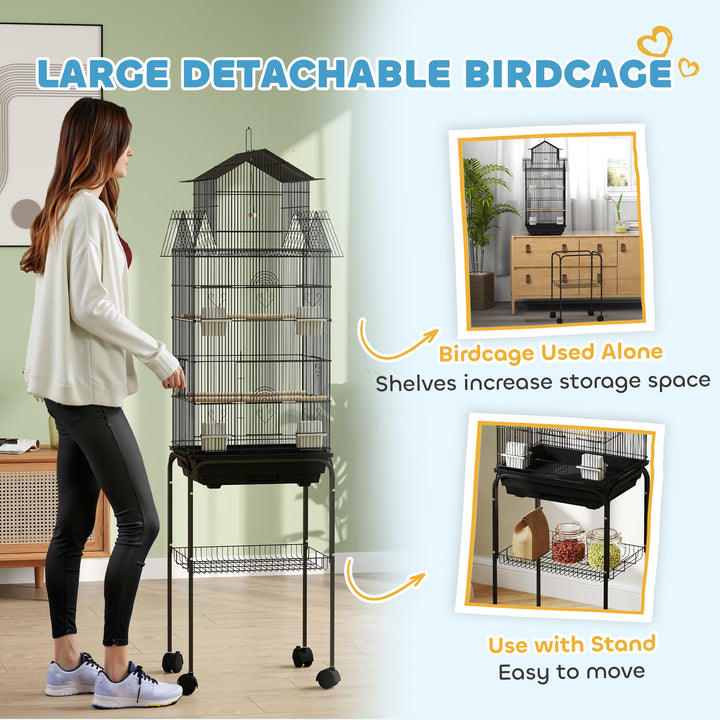 Metal Bird Cage with Plastic Swing, Perch, Food Container, Tray, Handle, for Finches, Canaries, Budgies, 43 x 32.5 x 163