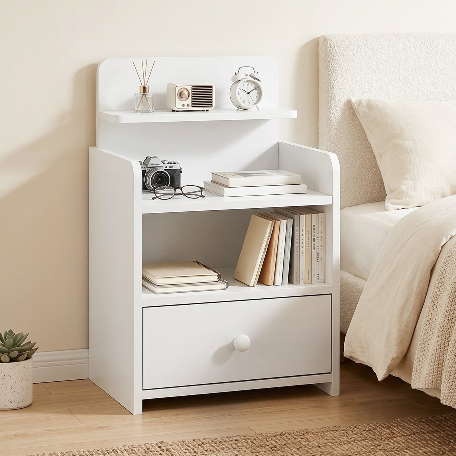 Bedside Cabinet, Bedside Table with Drawer and Shelf for Living Room, 