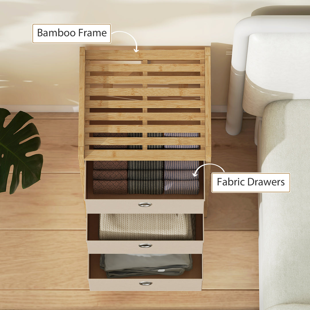 Chest of Drawers, 3 Fabric Drawers Narrow Dresser with Bamboo Frame, C