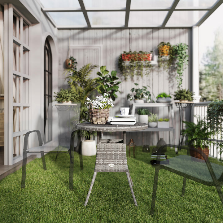 70cm Four-Person Wood-Effect Rattan Table - Grey