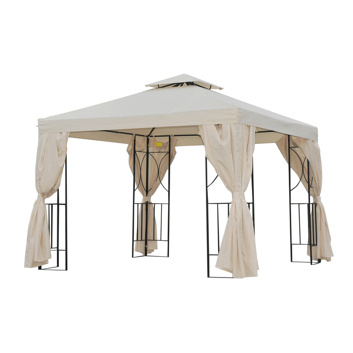 Outsunny 3 x 3 m Garden Metal Gazebo Marquee Patio Wedding Party Tent Canopy Shelter with Pavilion Sidewalls (Beige) | Aosom UK