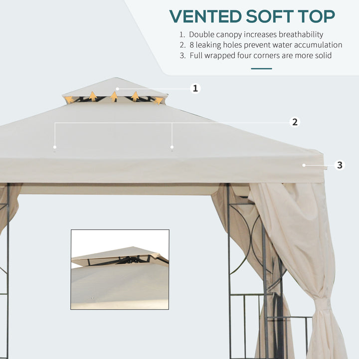3 x 3 m Garden Gazebo Double Roof Marquee Patio Wedding Party Tent Canopy Shelter with Sidewalls, (Beige)
