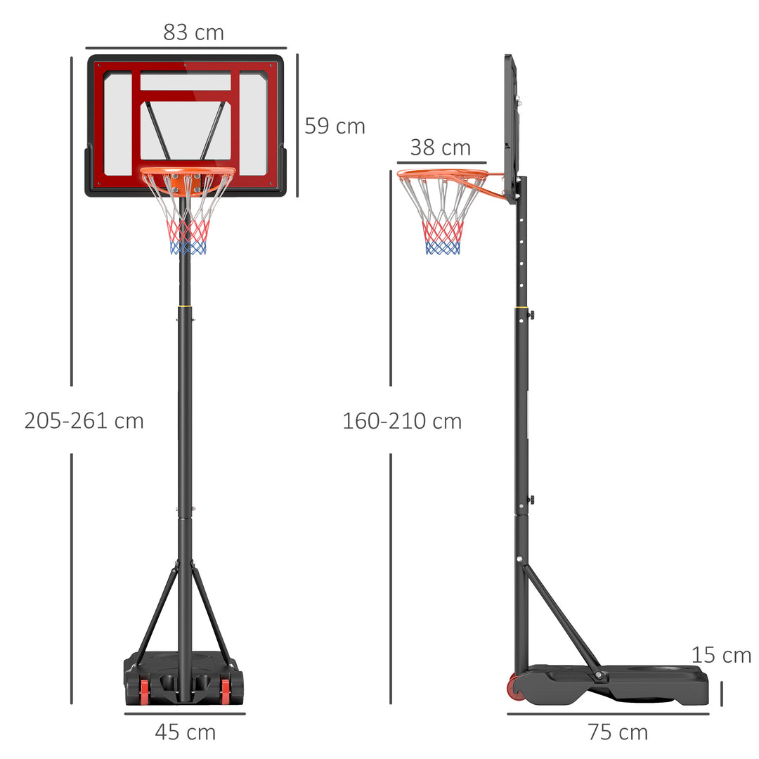 MCL Portable Basketball Hoop Stand 160-210cm Adjustable Height Sturdy Rim Hoop w/ Large Wheels Stable Base & Net Free Standing