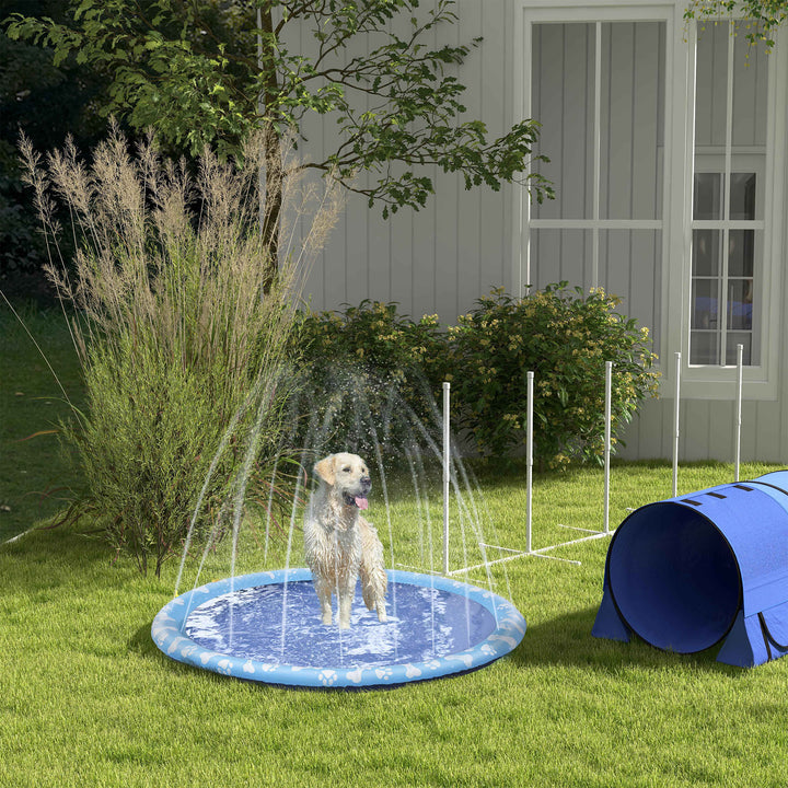 Dog Splash Pad, Pet Sprinkler Mat, Non-Slip Dog Paddling Pool, Foldable Outdoor Sprinkler and Splash Mat Water Play for Garden, Patio, Summer Fun, 170 cm