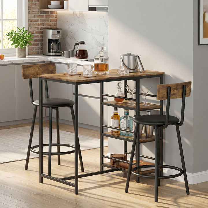 Space Saving Bar Table and PU Leather Stools for 2, 3 Piece Breakfast 
