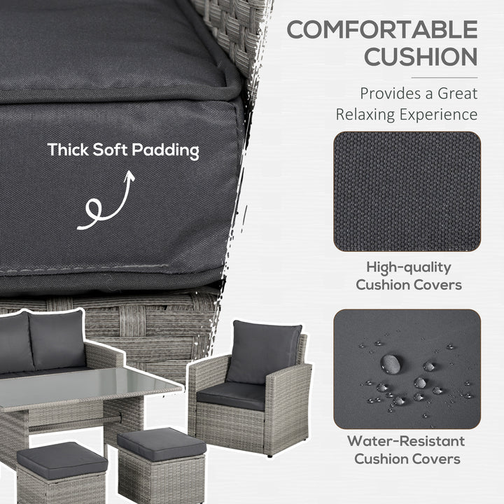 Six-Piece Rattan Sofa Set, with Glass-Top Table - Mixed Grey