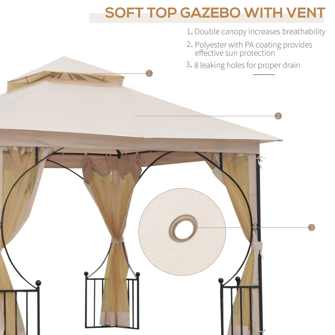 Outsunny Waterproof 3 x 3 M Garden Gazebo Patio Party Tent Shelter Outdoor Canopy Double Tier Sun Shade Metal Frame Beige | Aosom UK