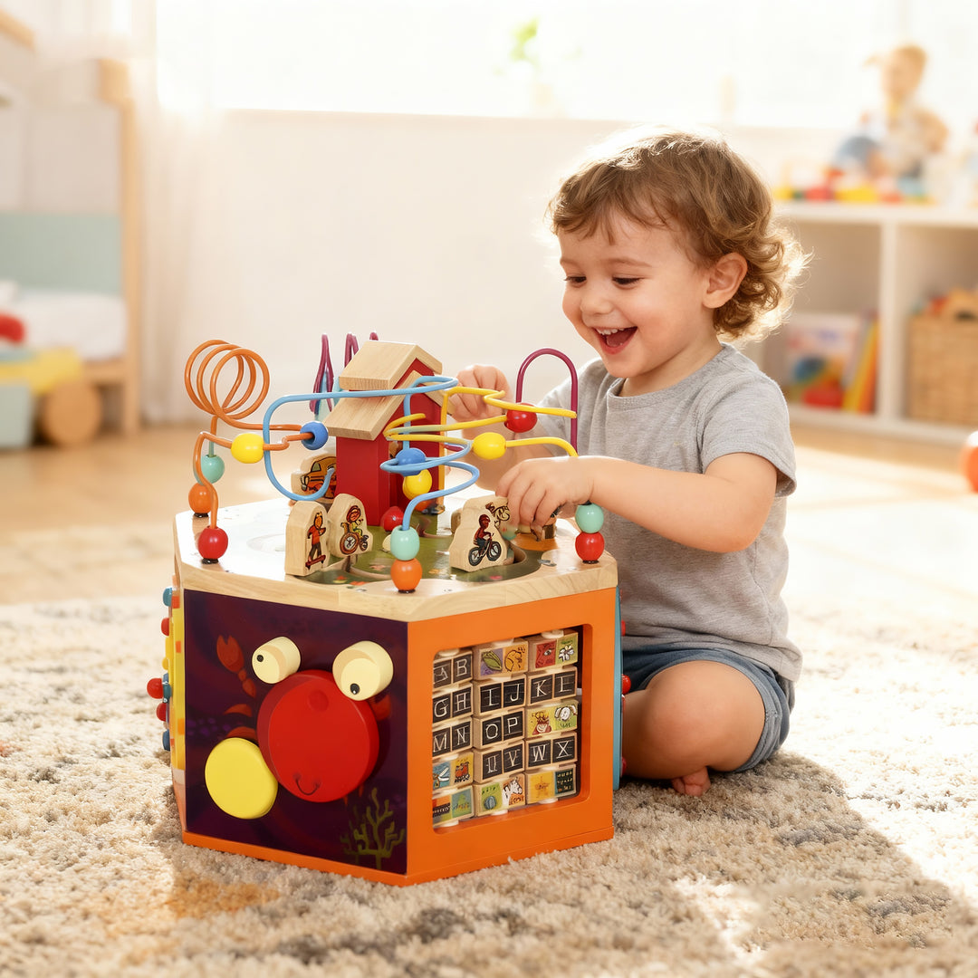 MCL 8 in 1 Wooden Activity Cube with Bead Maze, Shape Sorter, for Kids Boys Girls 18+ Months