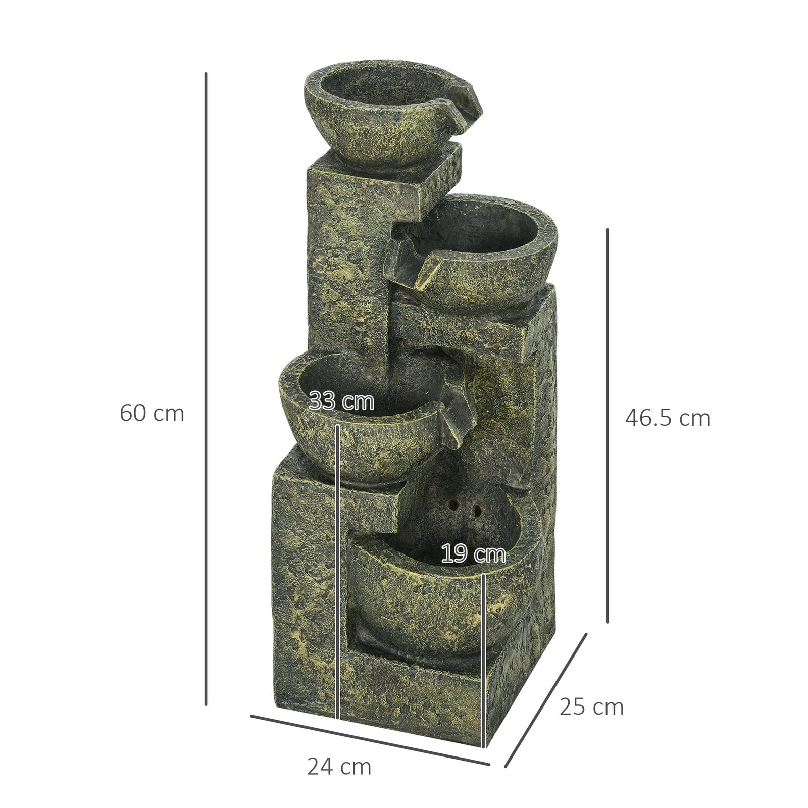Garden Water Feature Waterfall Fountain with 4-Tier Stone Look Bowls, 