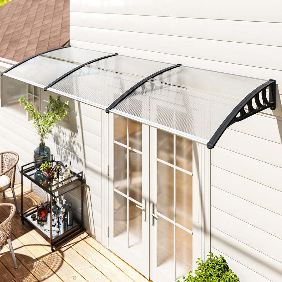 Front Door Canopy, Outdoor Awning, 303 x 96cm Rain Shelter for Window, Porch and Front/Back Door, Clear