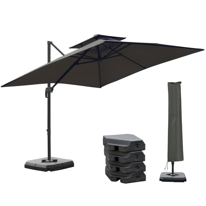 Cantilever Parasol 360 Degree Rotation Angle Adjustment Outdoor Market Garden Umbrella - Dark Grey