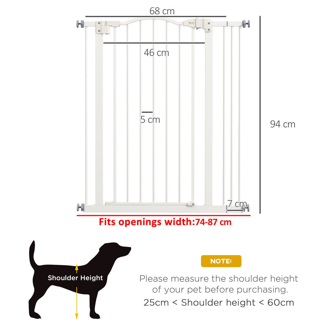 PawHut Adjustable Pet Portal: Metal Safety Gate with Folding Design, 74-87cm Width, Pristine White | Aosom UK