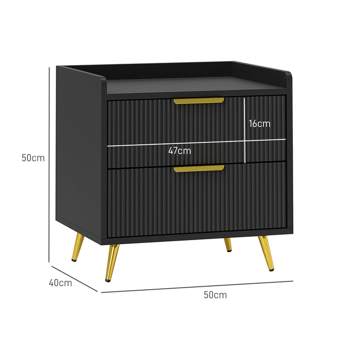 Elegant Two-Drawer Bedside Table Set of 2 - Black