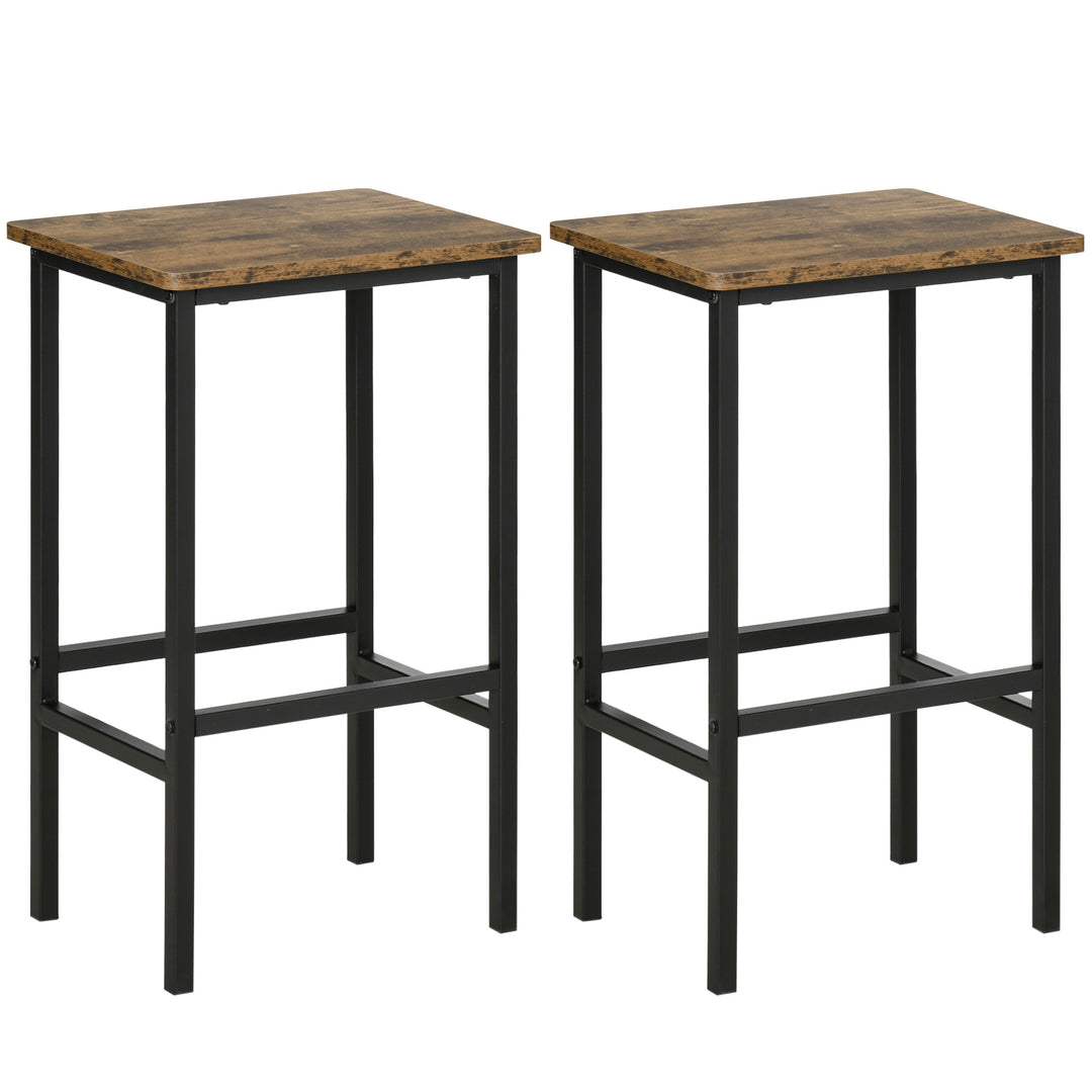 Industrial Bar Stools, Set of 2 Kitchen Breakfast Bar Chairs with Footrest, Counter Height Island Stools for Dining Area, Home Pub, Rustic Brown