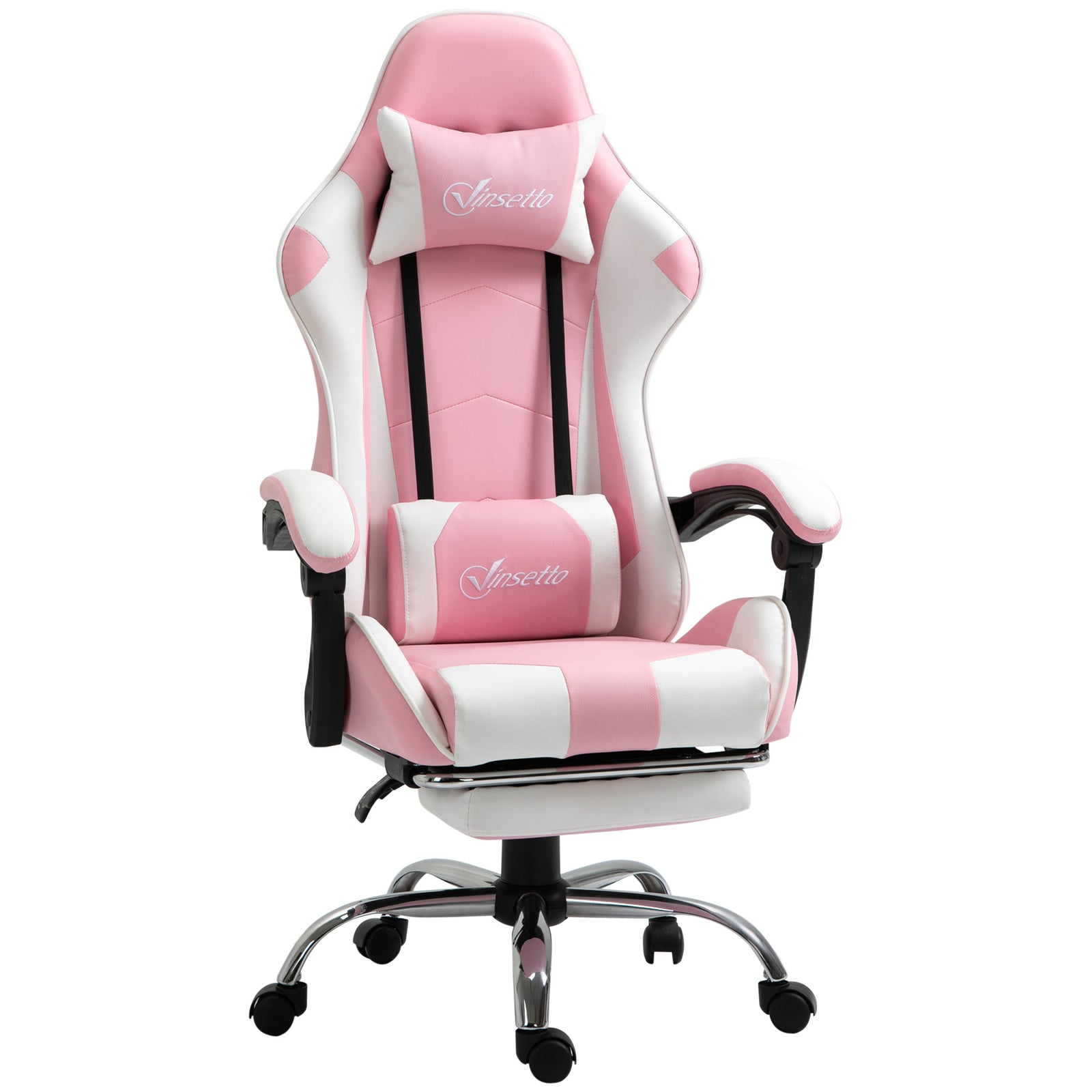 Ergonomic Gaming Chair, PU Leather Reclining Computer Chair with Footrest and Lumbar Support, Headrest and Adjustable Height for Adults, Pink