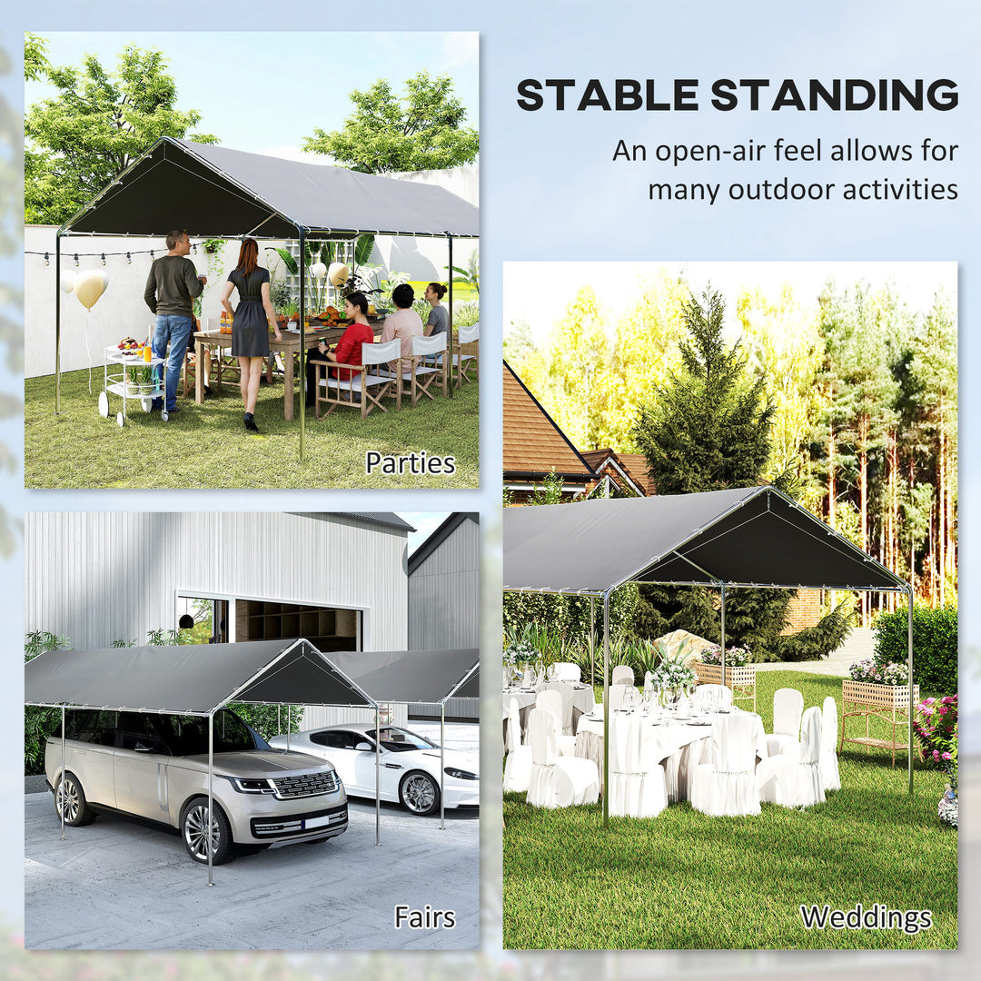 3 x 6m Heavy Duty Carport Garage Car Shelter Galvanized Steel Outdoor Open Canopy Tent Water UV Resistant Waterproof, Grey