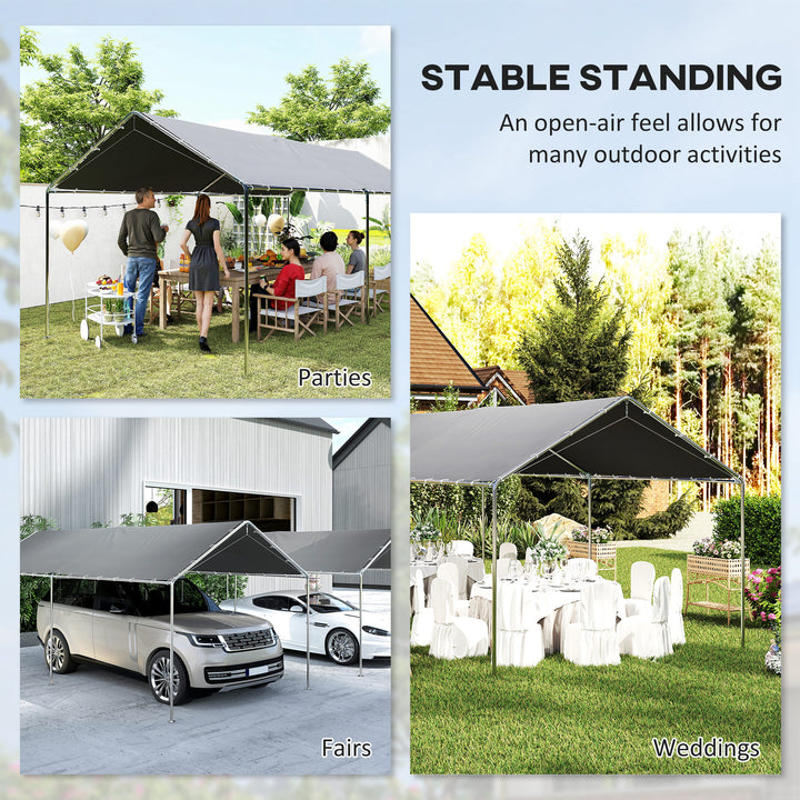 3 x 6m Heavy Duty Carport Garage Car Shelter Galvanized Steel Outdoor Open Canopy Tent Water UV Resistant Waterproof, Grey