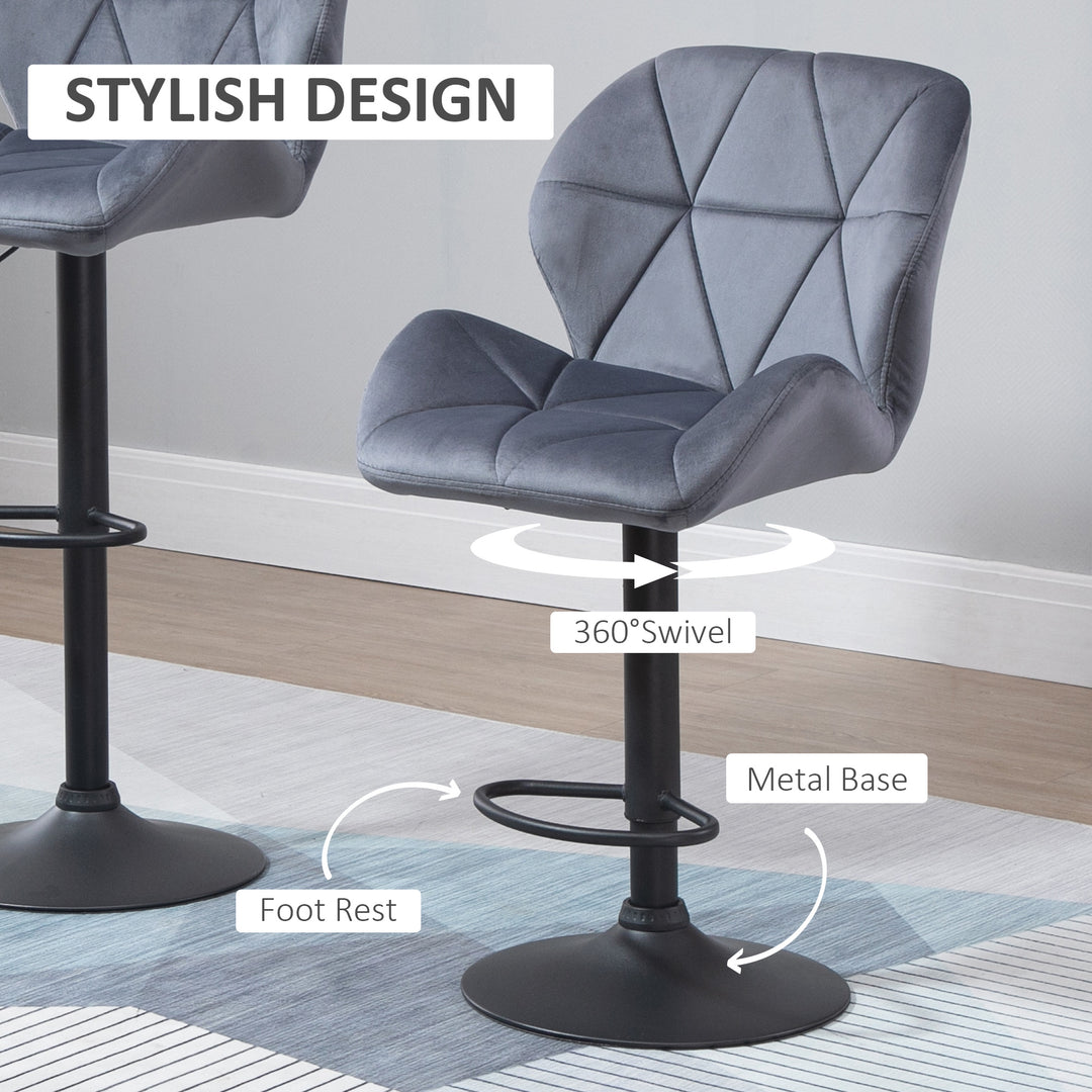 Adjustable Bar Stools Set of 2, Armless Upholstered Swivel Counter Chairs, Barstools with Back, Footrest, Dark Grey