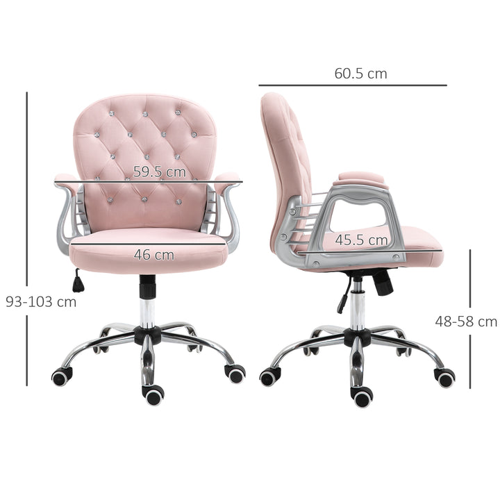 Office Chair, Swivel Desk Chair, Velvet Vanity Chair with Adjustable Height and Rolling Wheels for Home Work Study, Pink