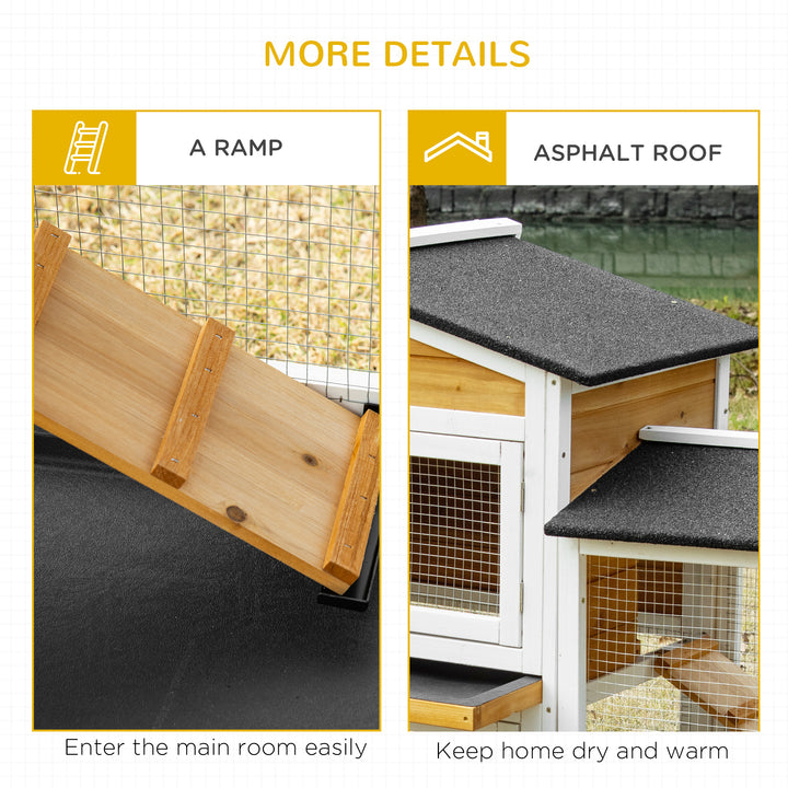 2-Tier Large Rabbit Hutch Outdoor with Double Side Run Boxes, No-leak Plastic Tray, Ramp, 230 x 53 x 93.5cm, White