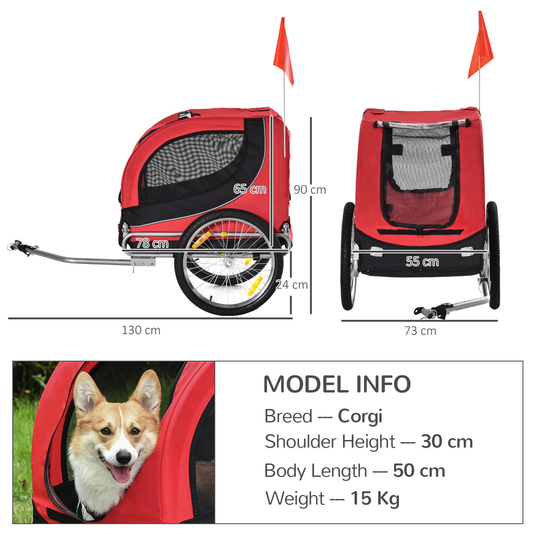 Pawhut Dog Bike Trailer Folding Bicycle Pet Trailer Dog Bike Jogger Travel Carrier W/Removable Cover-Red | Aosom UK