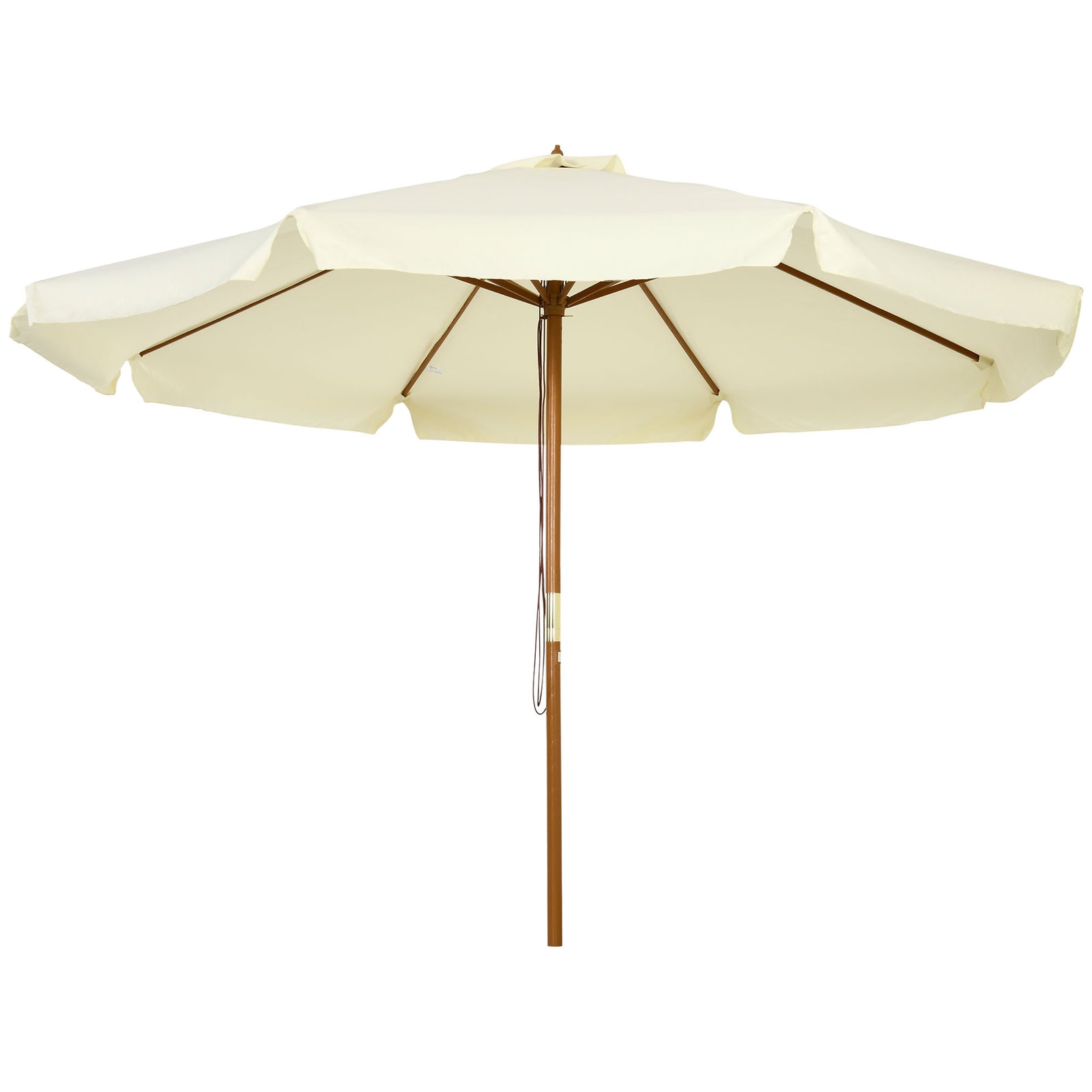 3.3(m) Patio Umbrella, Garden Parasol, Outdoor Sun Shade Canopy with 8 Bamboo Ribs, Ruffles and Wood Pole, Beige