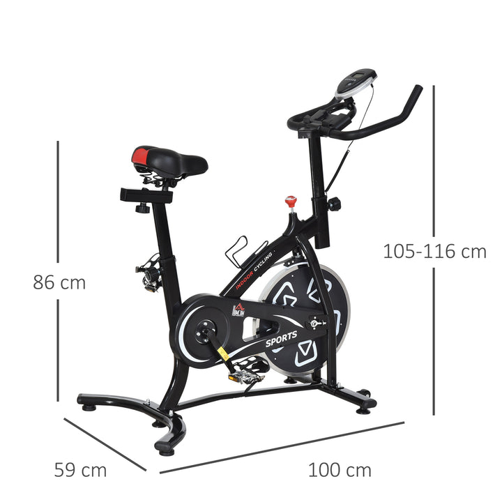 Indoor Stationary Exercise Bike 6kg Flywheel Fitness Cardio Workout Bke Trainer for Home Gym w/ Adjustable Resistance LCD Monitor Pad and Bottle Holder Black