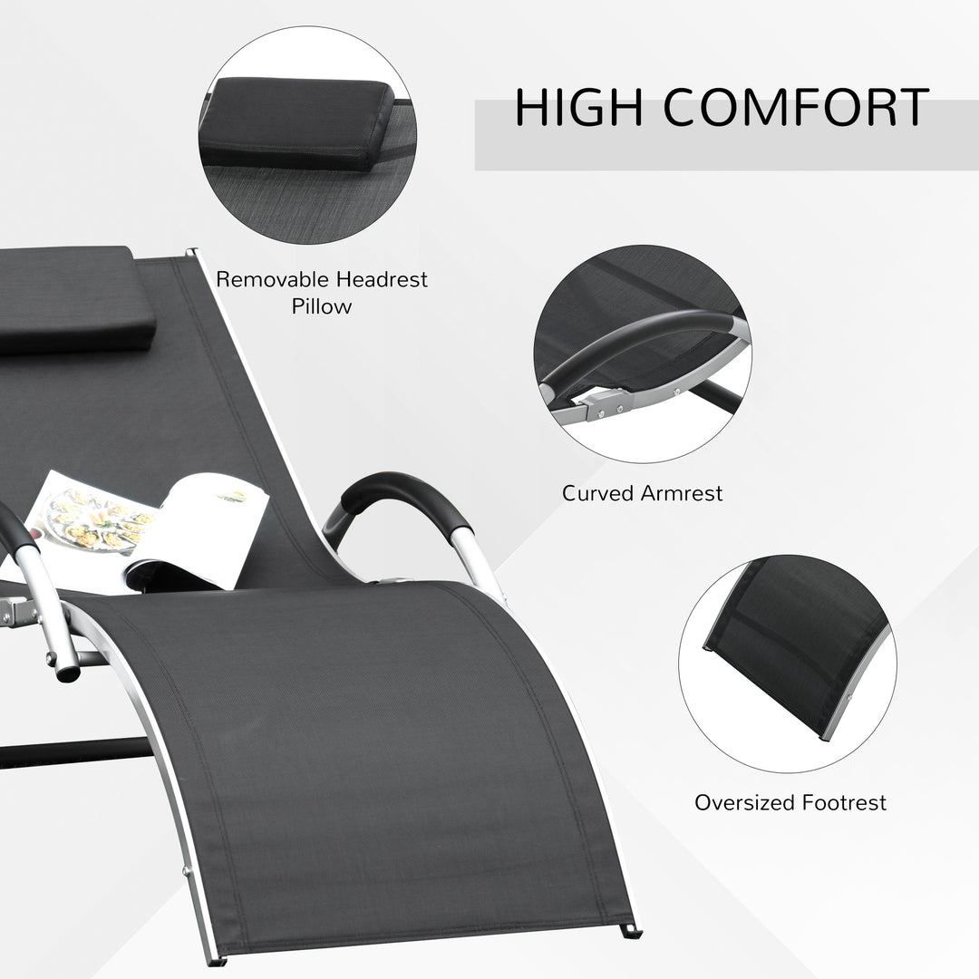 Sun Lounger Reclining Chair Portable Armchair with Pillow for Garden Patio Outside Aluminium Frame, Black