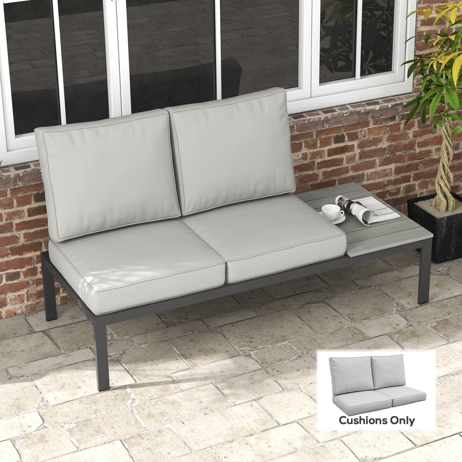 2 Seater Back and Seat Cushion Pillows Replacement, Patio Chair Cushions Set for Indoor Outdoor, Light Grey