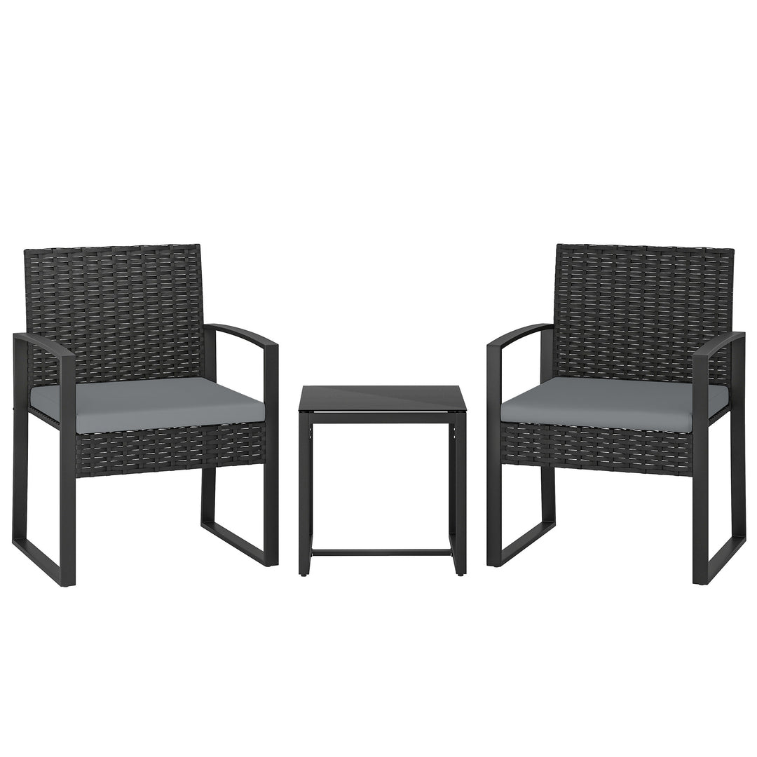 Rattan Bistro Set, 3 Piece Garden Furniture Set with Glass Top Table a