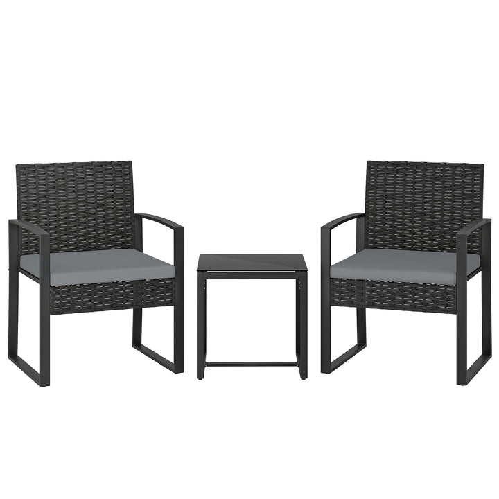 Rattan Bistro Set, 3 Piece Garden Furniture Set with Glass Top Table a