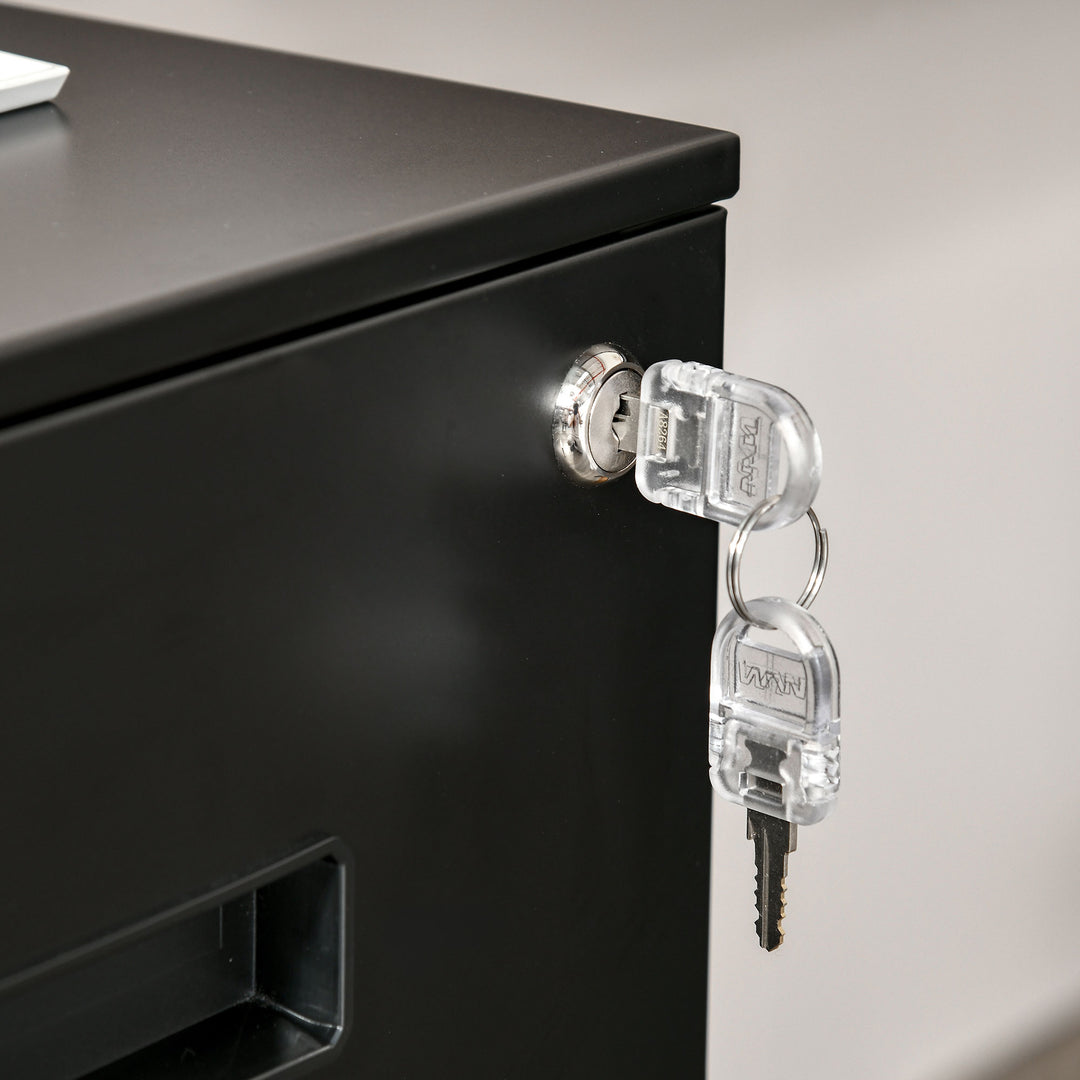 Metal Mobile File Cabinet with Wheels, Lockable 2 Drawer Filing Cabinet for A4, Legal, Letter, Compact Under Desk Storage Unit with Pre-Assembled Body for Home Office, 39 x 48 x 67cm, Black